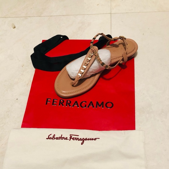 Salvatore Ferragamo Shoes - Salvatore Ferragamo  Tahiti Blush Pink Leather Sandals with Gold Chain Detail